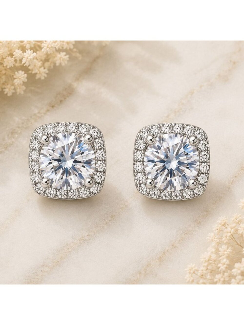 Vintage Halo Stud Earrings Sterling Overlay 9.5mm Made with Swarovski Crystal